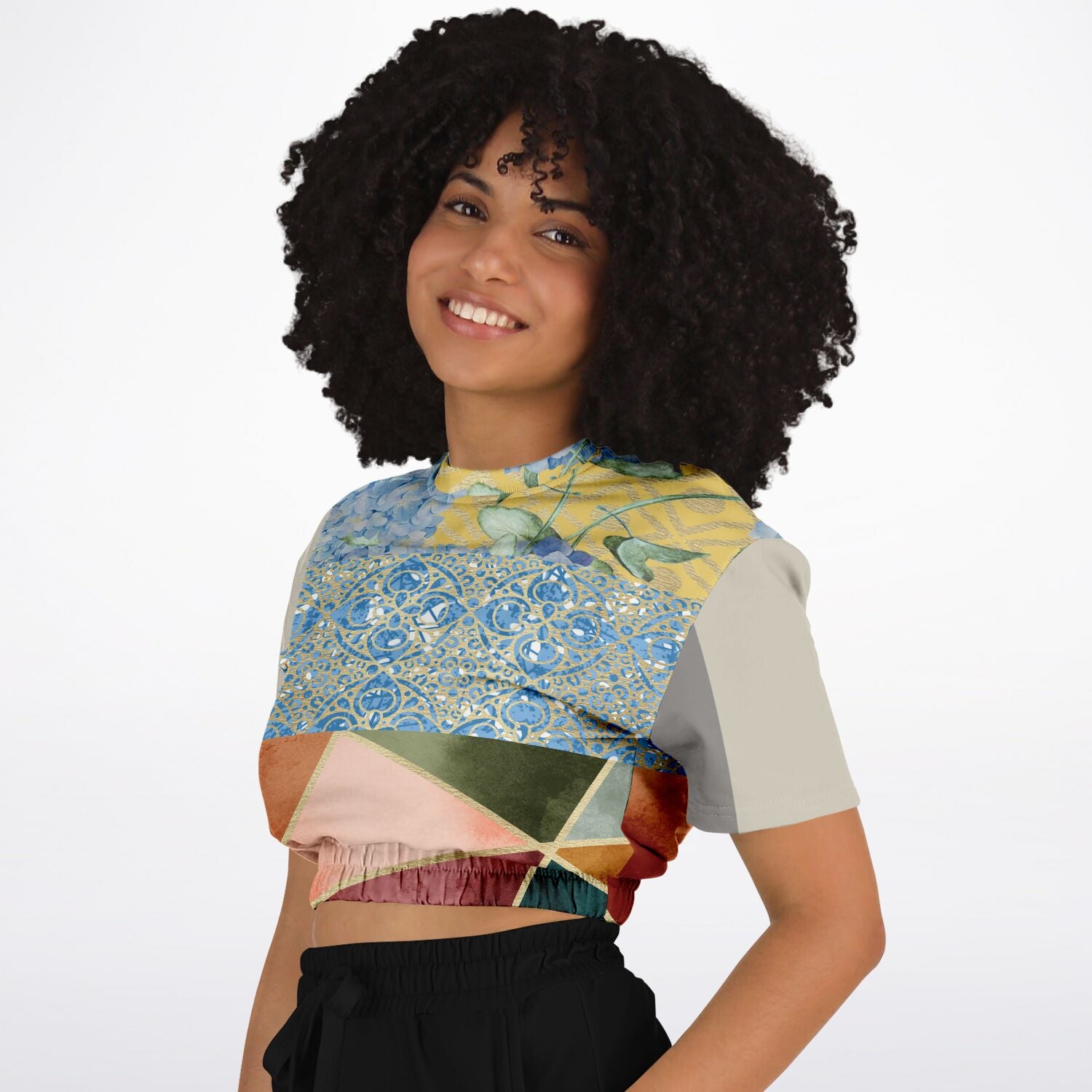 Calico Esplanade Short Sleeve Cropped Eco-Poly Sweater