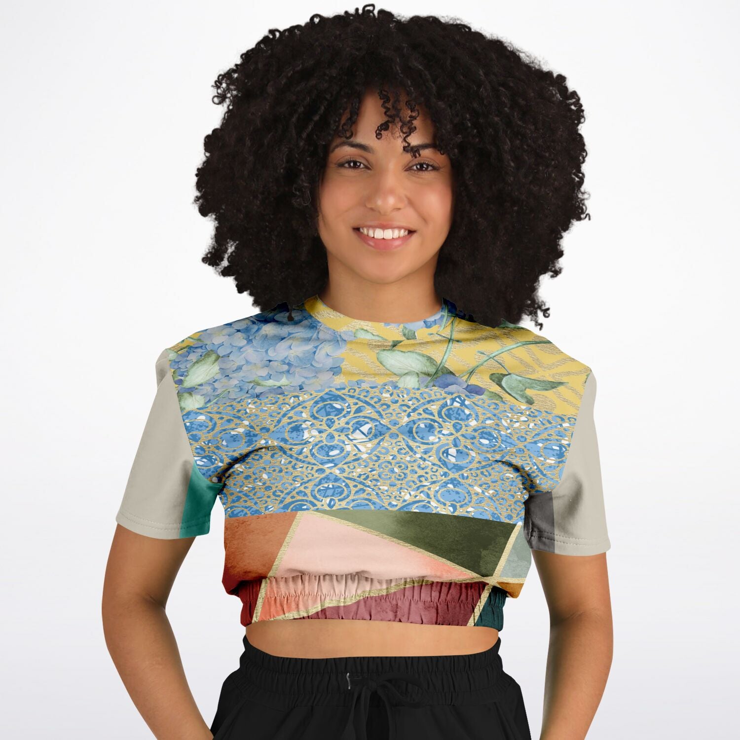 Calico Esplanade Short Sleeve Cropped Eco-Poly Sweater