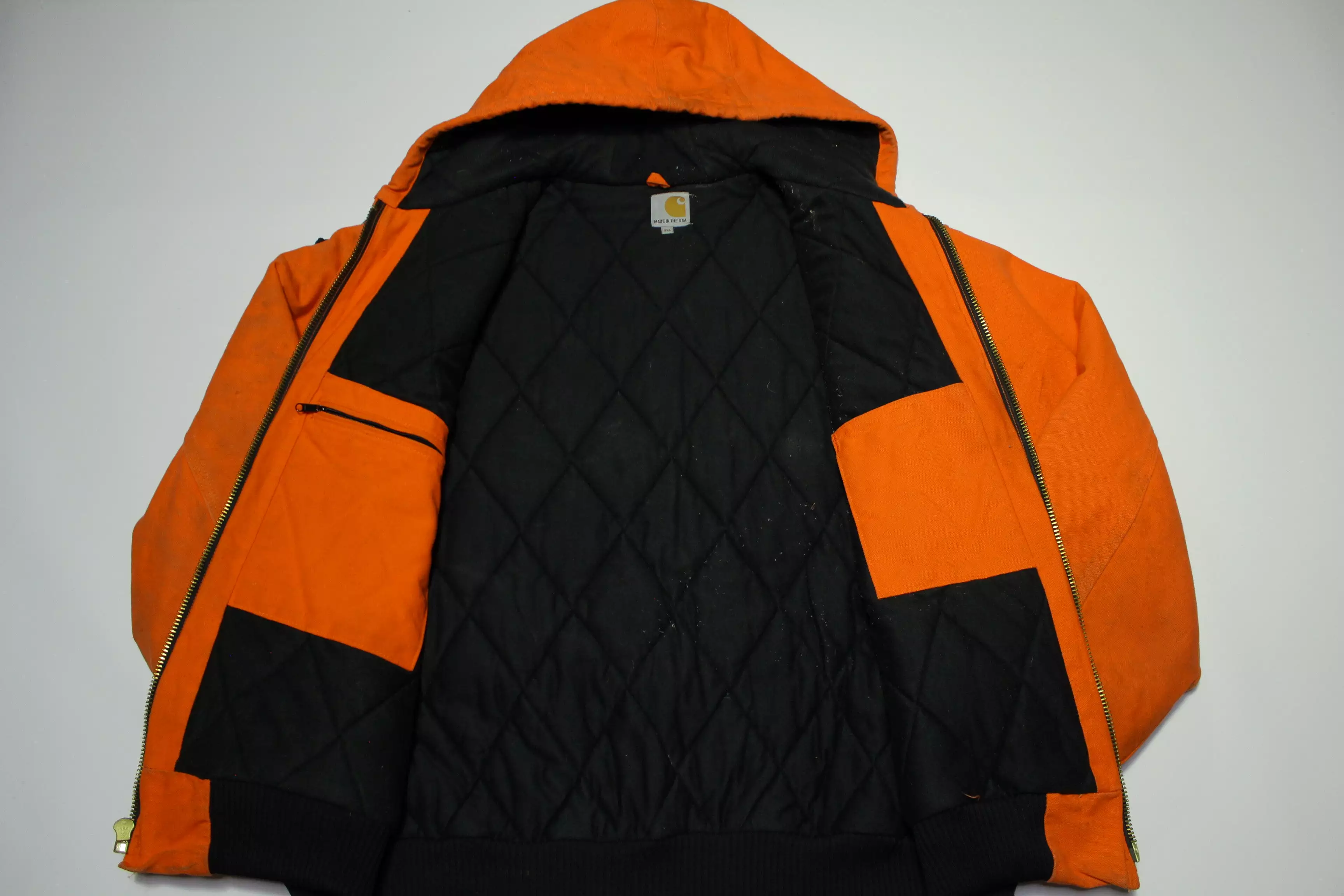 Carhartt J140 BLZ Blaze Orange Hooded Insulated Quilt Lined USA Made Work Jacket