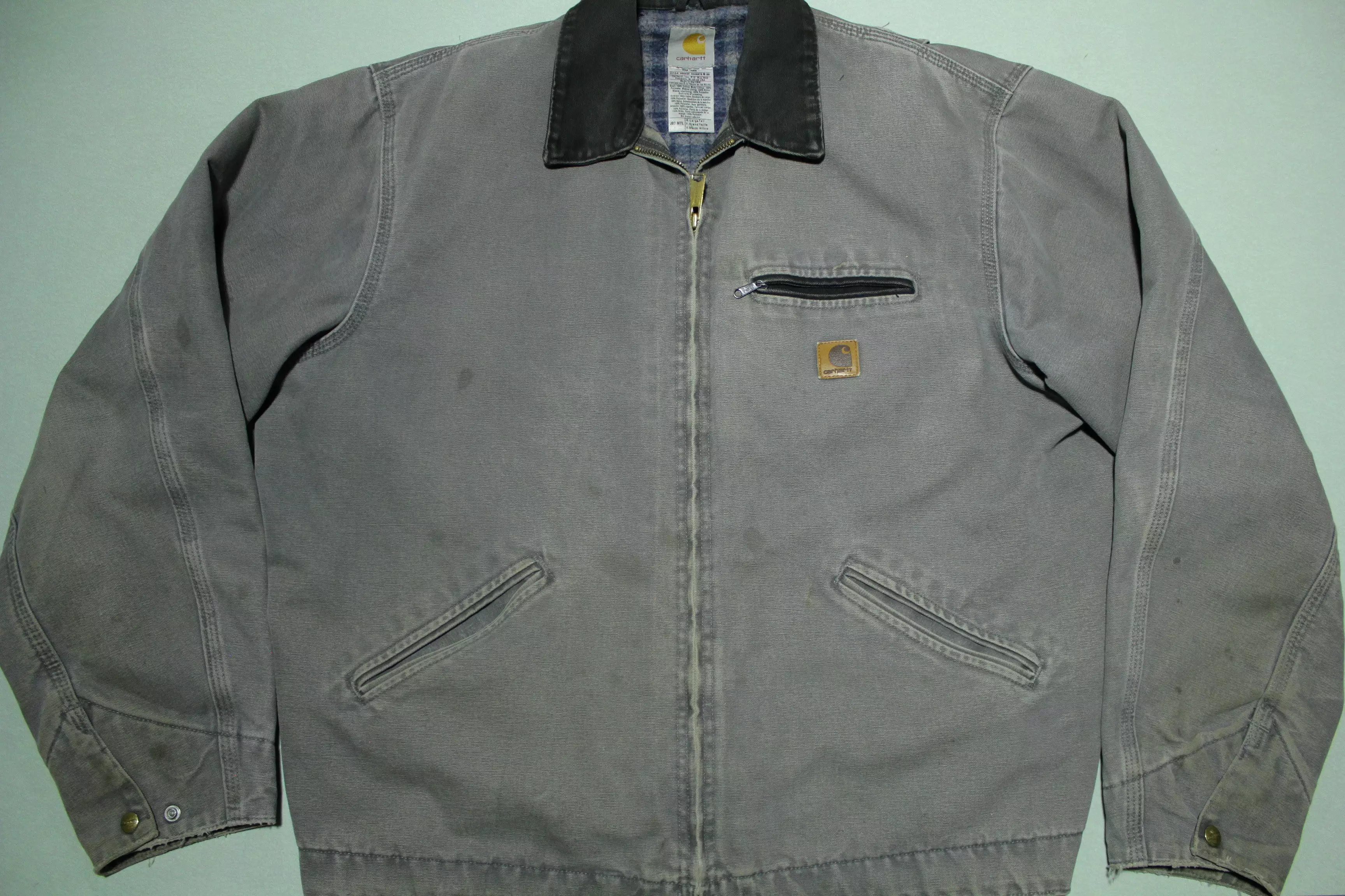 Carhartt J97 MTL Gray Vintage Flannel Lined Detroit XL Made in USA Work Jacket