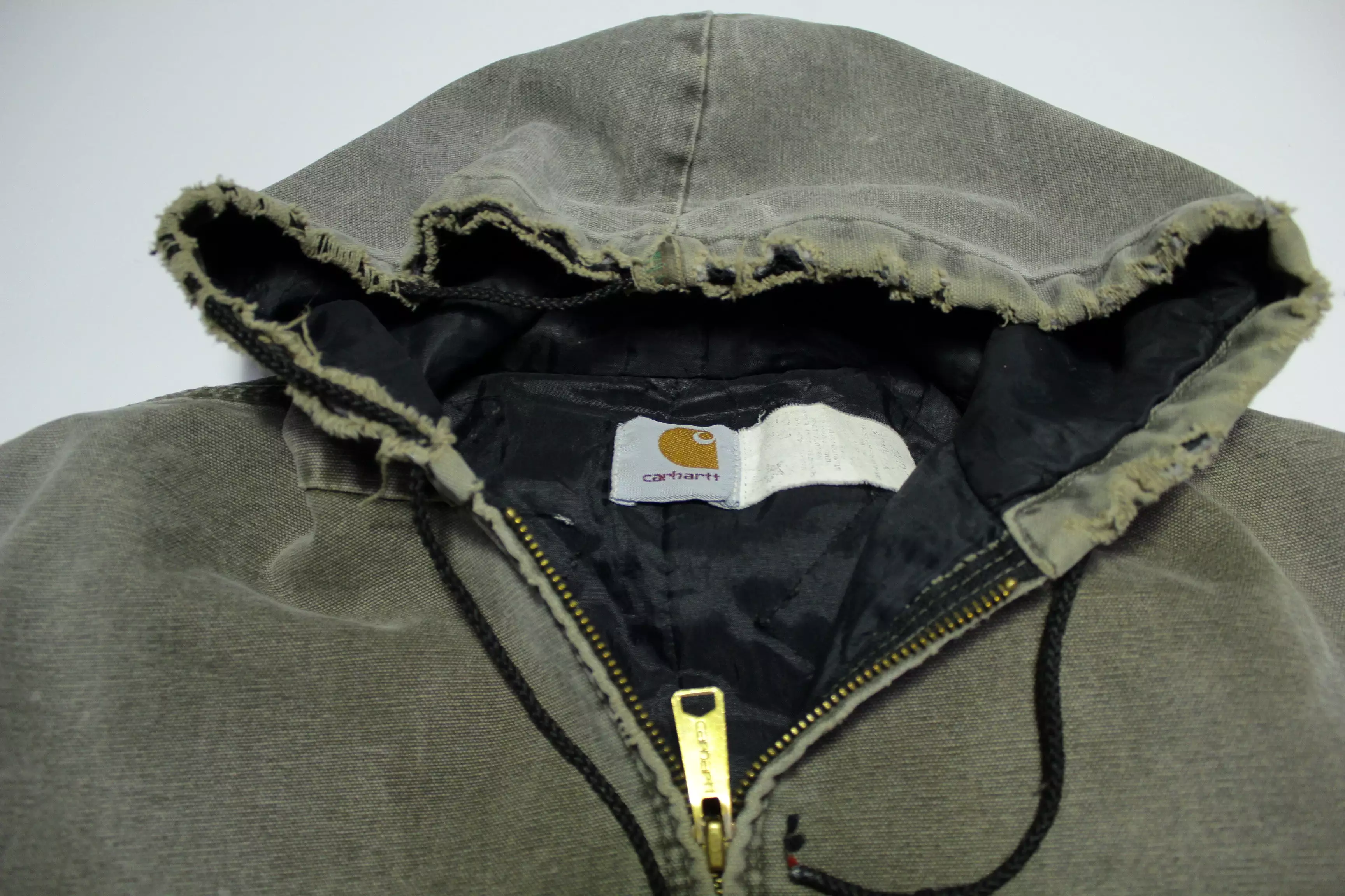 Carhartt JQ282 Heavily Distressed Hooded Made in USA Work Jacket