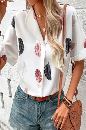 Casual Print Patchwork Turndown Collar Tops