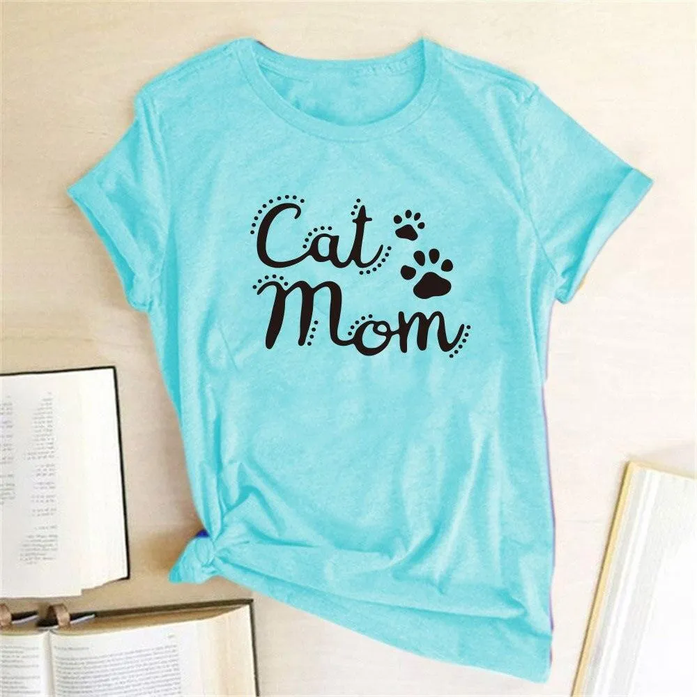 Cat Mom Print Funny Women T-shirt Casual Short Sleeve Summer Cut T-shirt Women Clothes Harajuku Tee Shirts Camisetas Mujer Tops