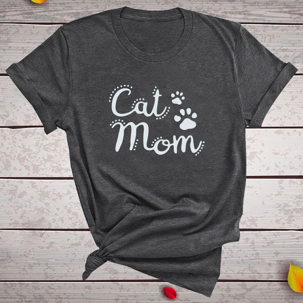 Cat Mom Print Funny Women T-shirt Casual Short Sleeve Summer Cut T-shirt Women Clothes Harajuku Tee Shirts Camisetas Mujer Tops