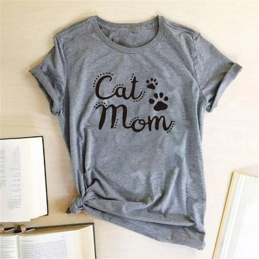 Cat Mom Print Funny Women T-shirt Casual Short Sleeve Summer Cut T-shirt Women Clothes Harajuku Tee Shirts Camisetas Mujer Tops