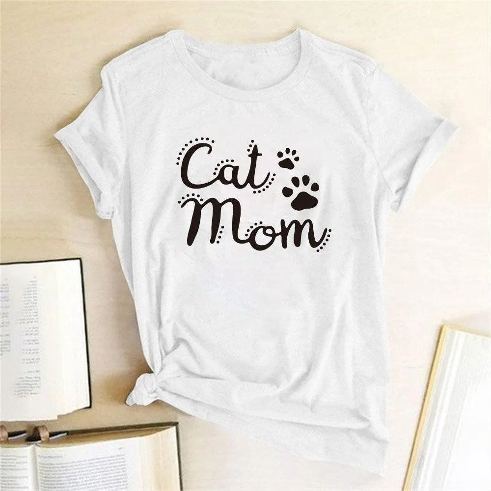 Cat Mom Print Funny Women T-shirt Casual Short Sleeve Summer Cut T-shirt Women Clothes Harajuku Tee Shirts Camisetas Mujer Tops