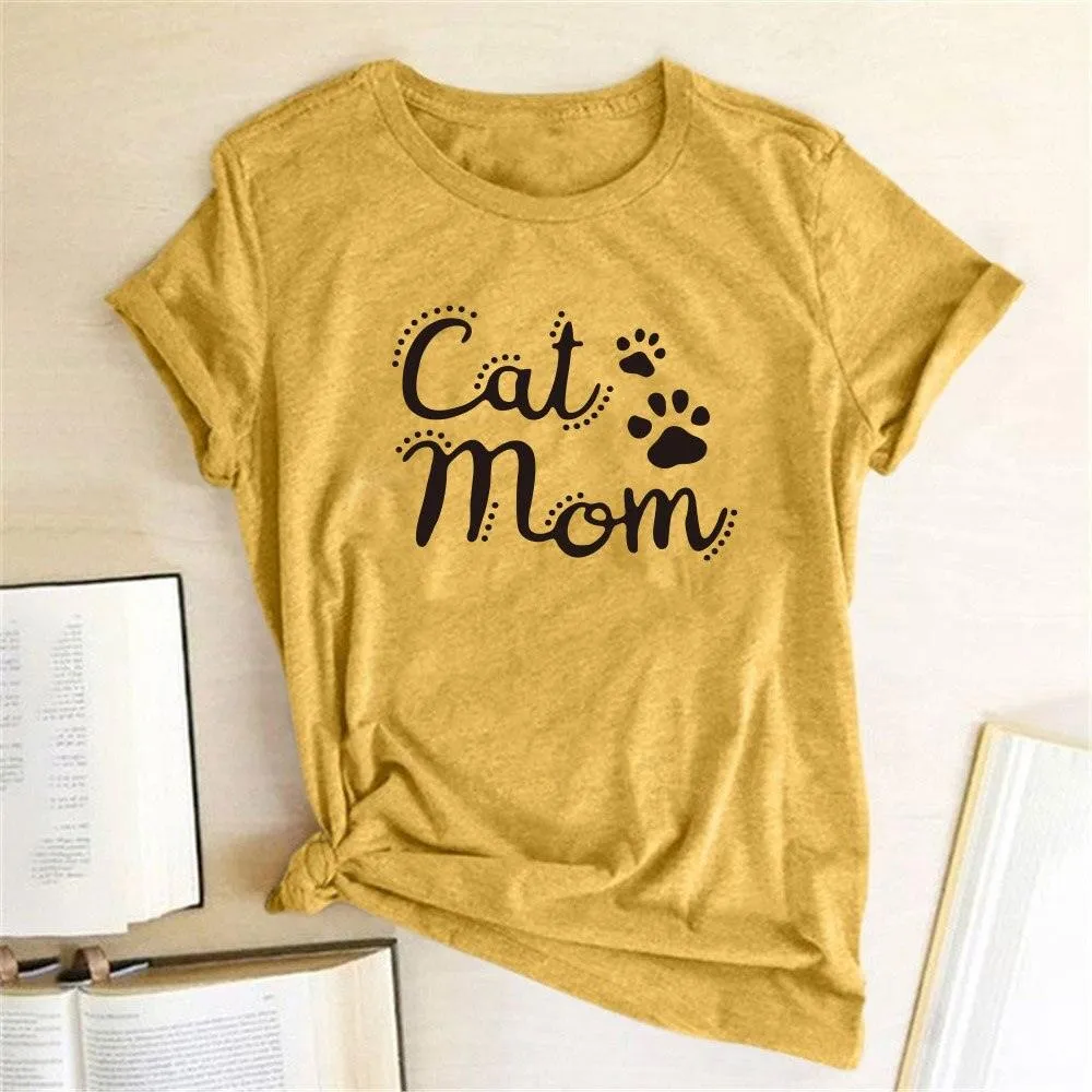 Cat Mom Print Funny Women T-shirt Casual Short Sleeve Summer Cut T-shirt Women Clothes Harajuku Tee Shirts Camisetas Mujer Tops