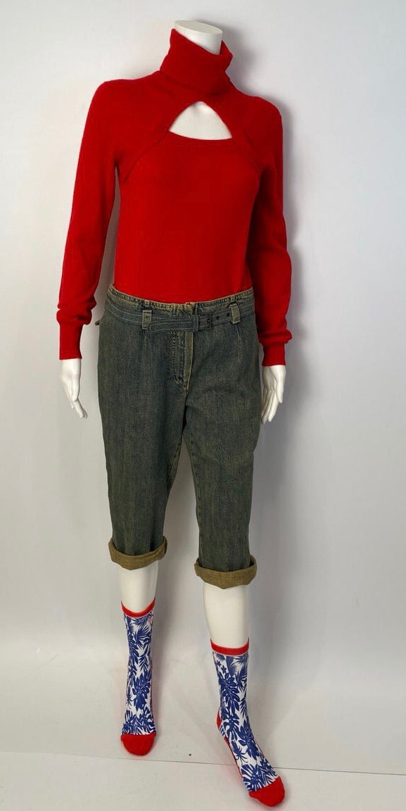 Chanel 00A 2000 Fall Capri Jeans Pants w Chanel Denim Belt FR 40 US 6