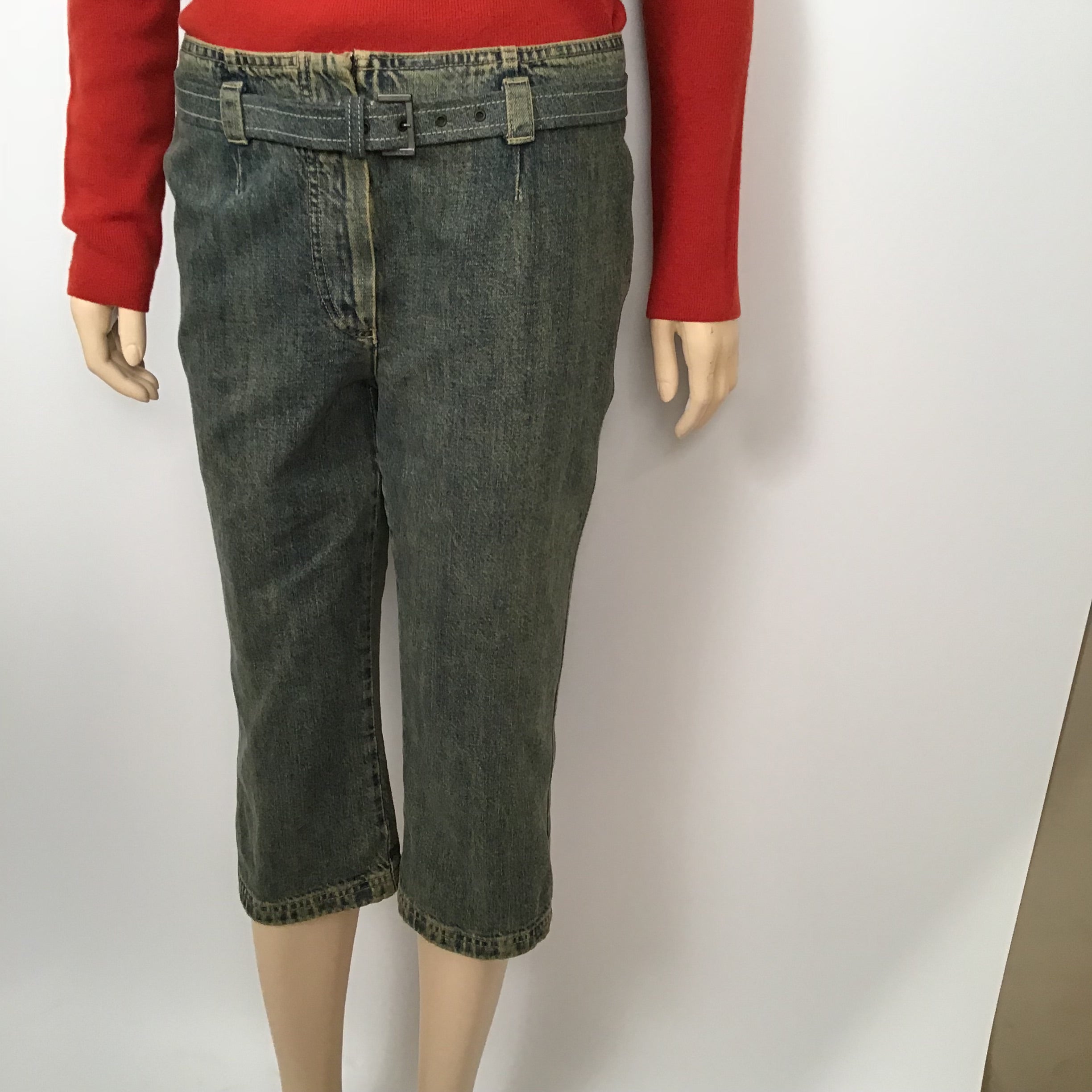 Chanel 00A 2000 Fall Capri Jeans Pants w Chanel Denim Belt FR 40 US 6