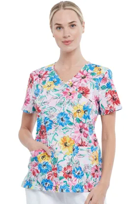 Cherokee Mock Wrap Print Top in Watercolor Blossoms