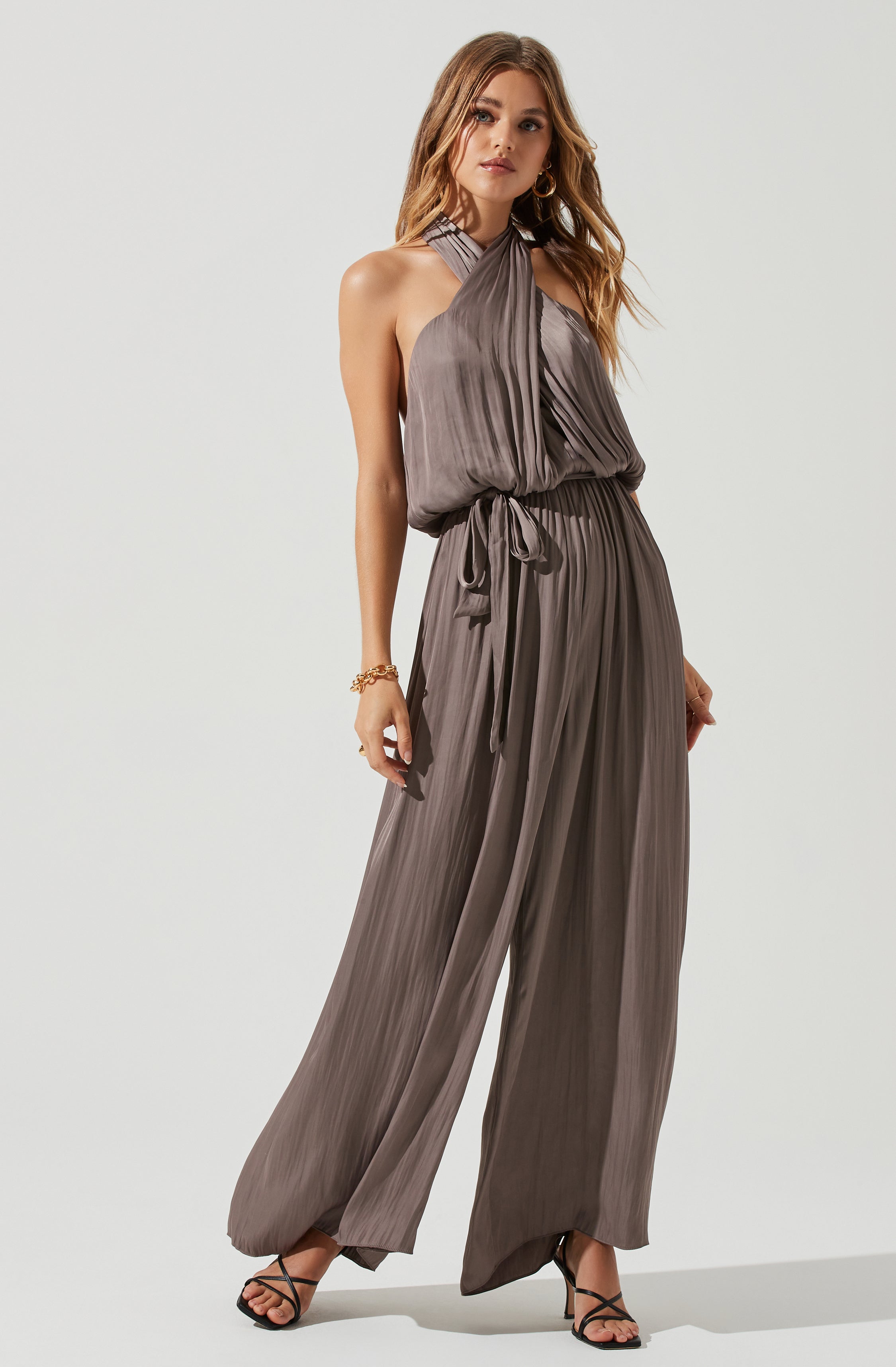 Cheryl Halter Open Back Wide Leg Jumpsuit