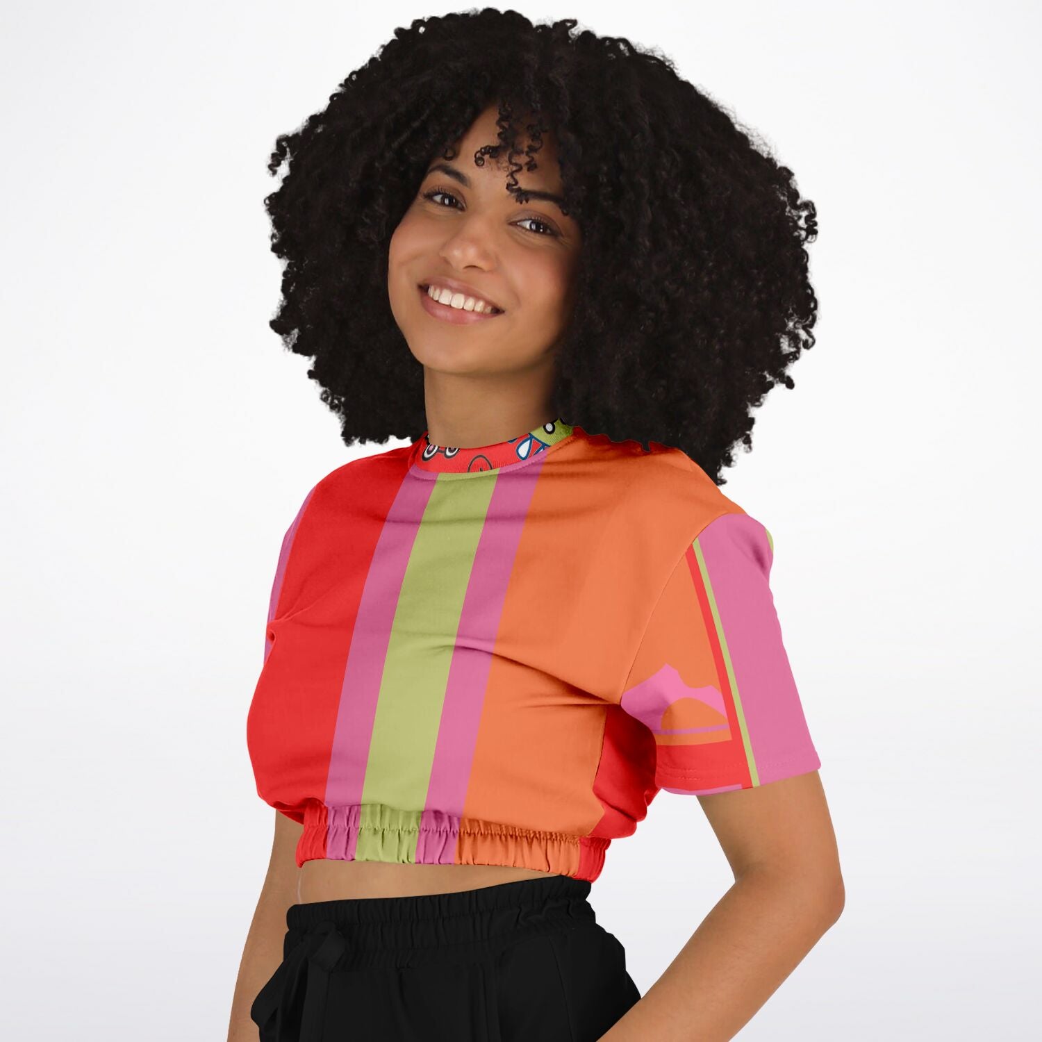 Chili Pepper Colorblock Camo Trio Short Sleeve Cropped Eco-Poly Sweater