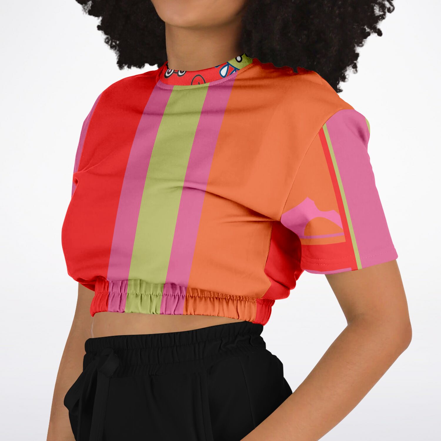 Chili Pepper Colorblock Camo Trio Short Sleeve Cropped Eco-Poly Sweater