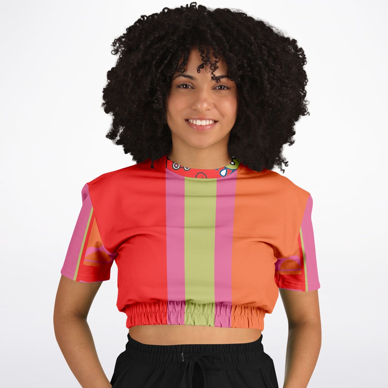 Chili Pepper Colorblock Camo Trio Short Sleeve Cropped Eco-Poly Sweater