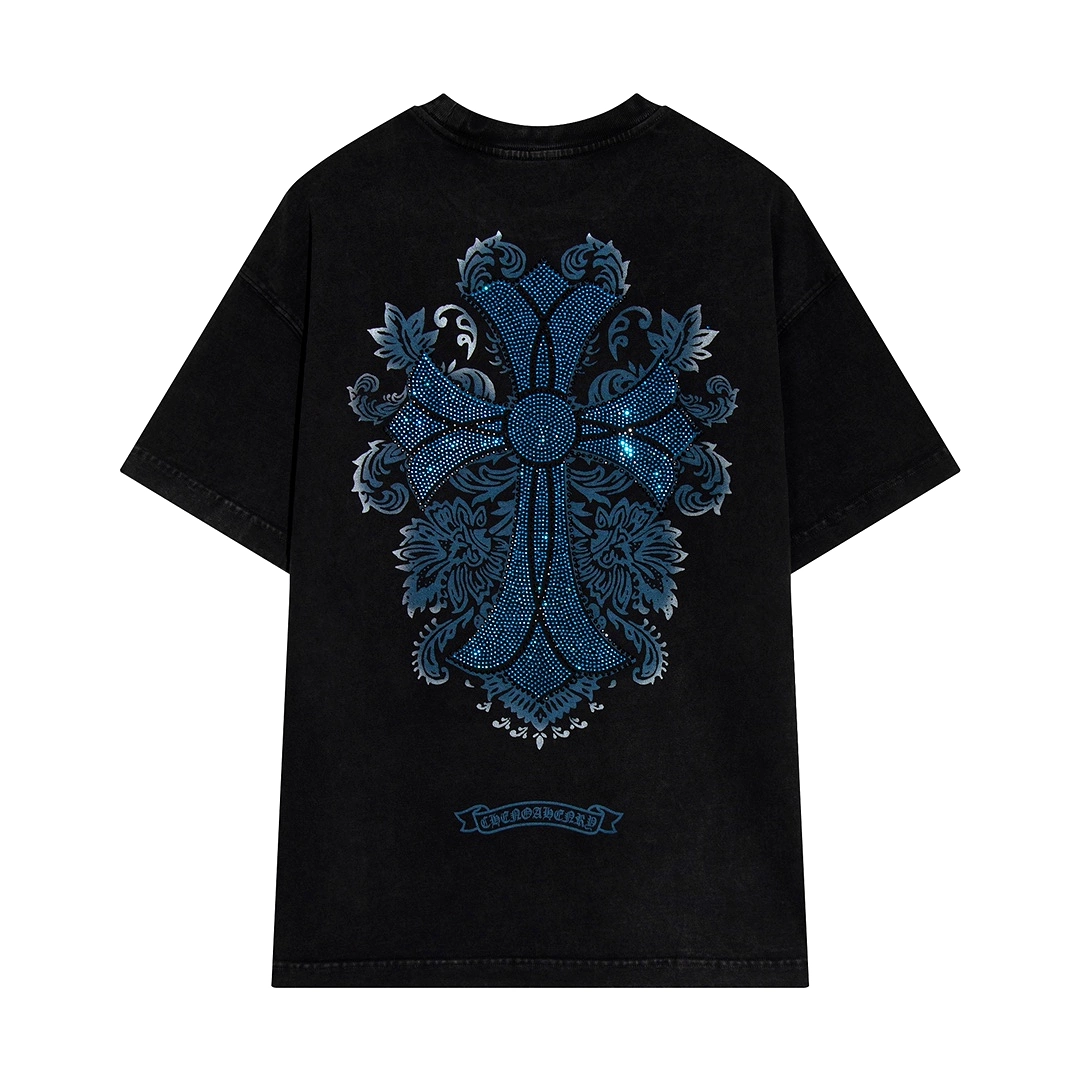 Chrome Hearts embroidered new cross color diamond short-sleeved T-shirt blue 4.2