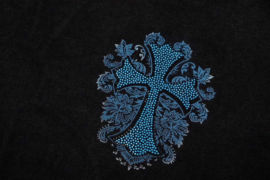 Chrome Hearts embroidered new cross color diamond short-sleeved T-shirt blue 4.2