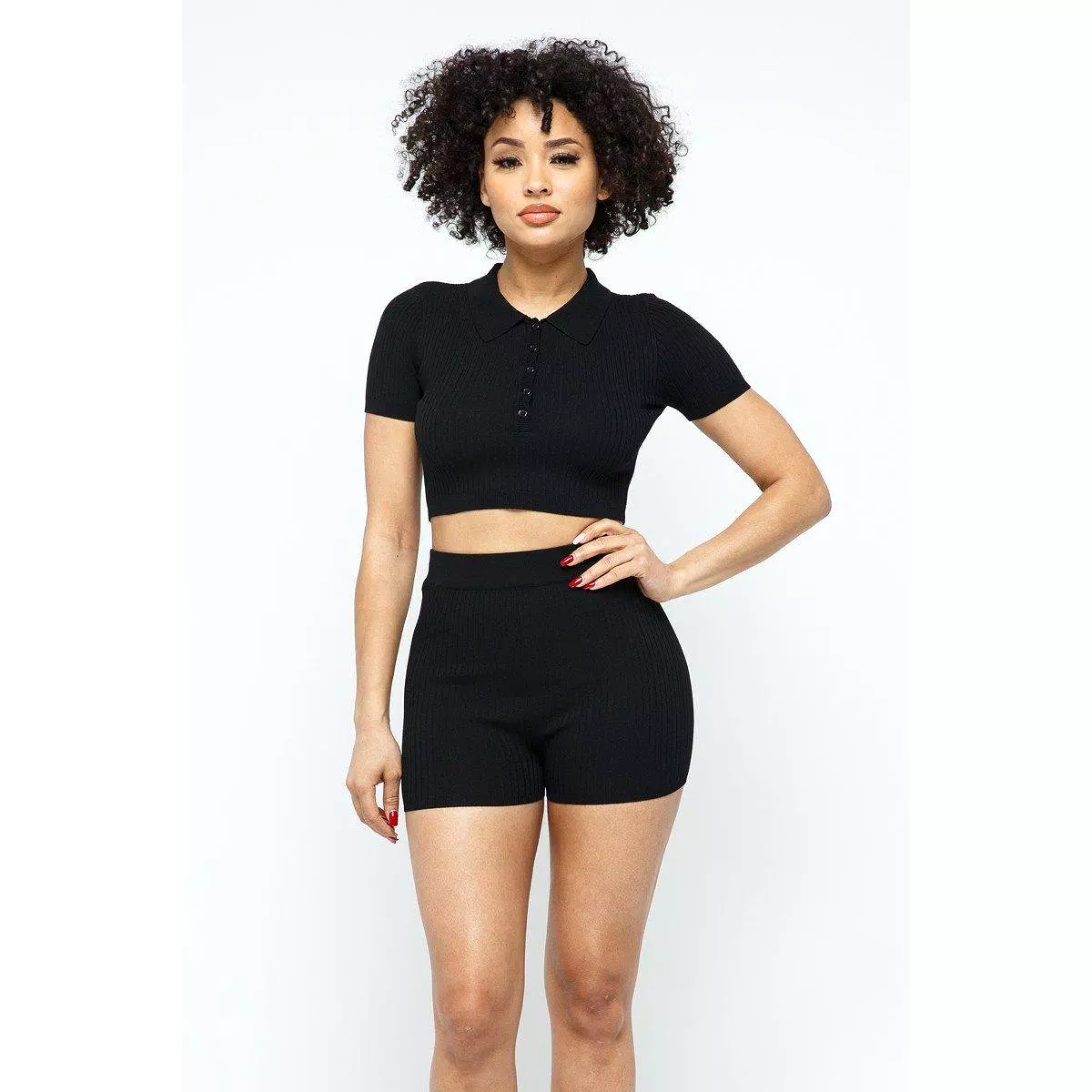 Collar Crop Top + Shorts Set