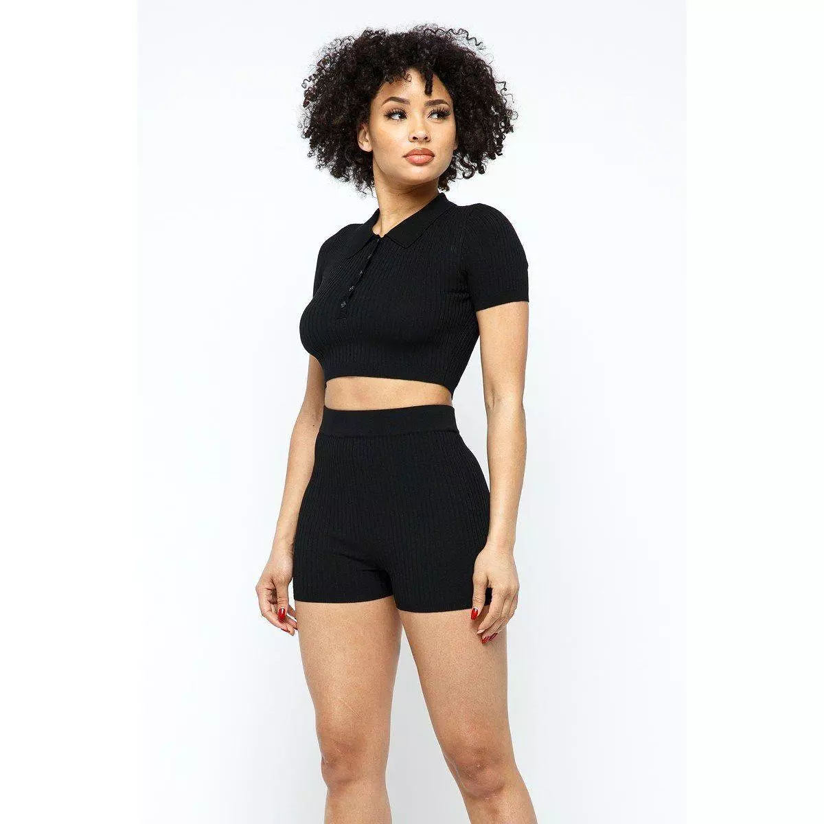 Collar Crop Top + Shorts Set