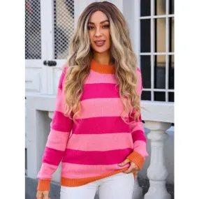 Contrast Striped Round Neck Sweater