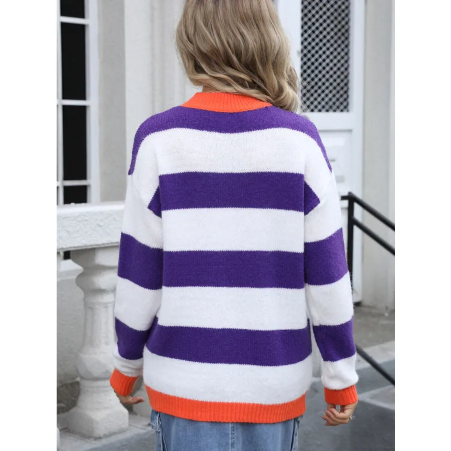 Contrast Striped Round Neck Sweater