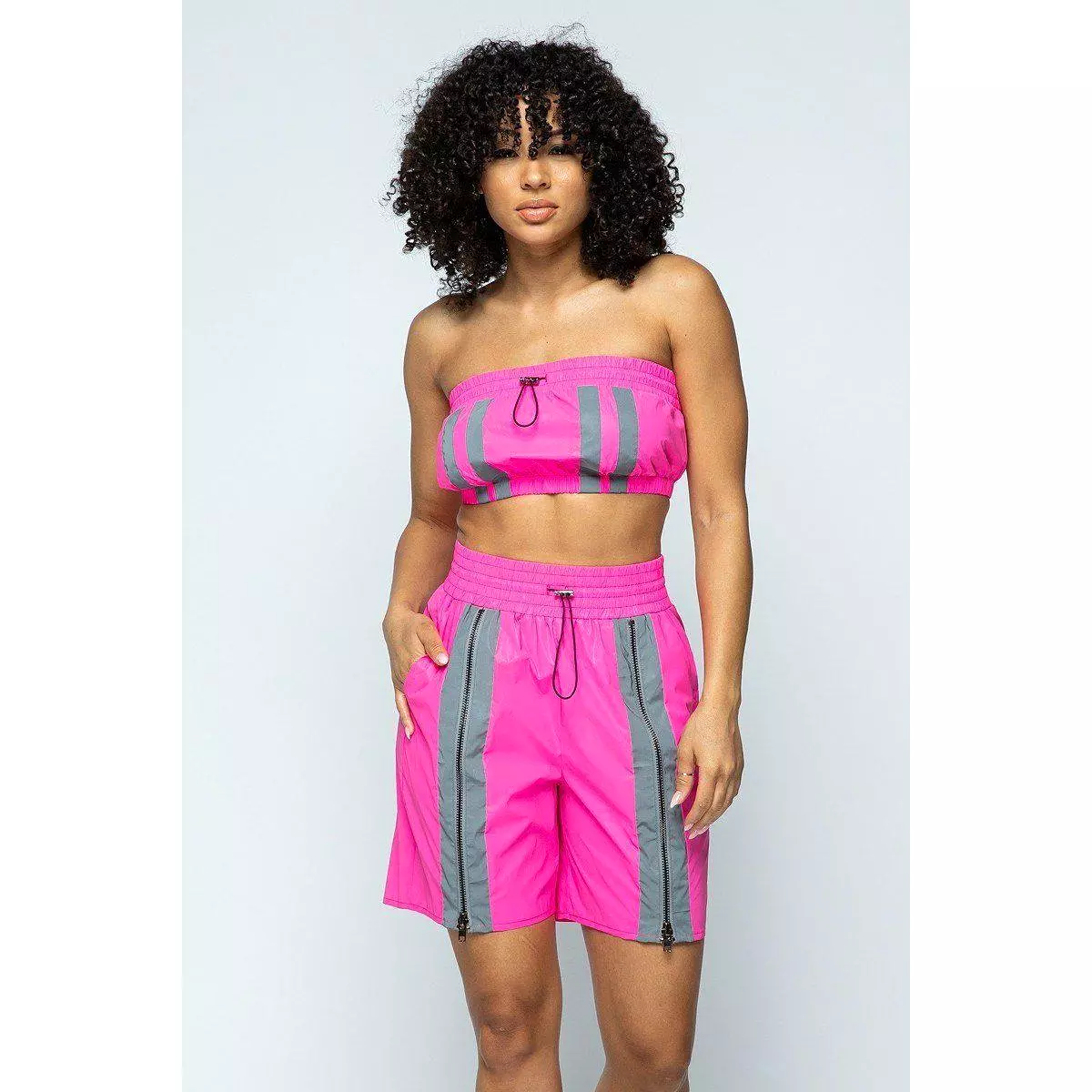 Cropped Mini Tube Top/lined Thigh Length Shorts Set