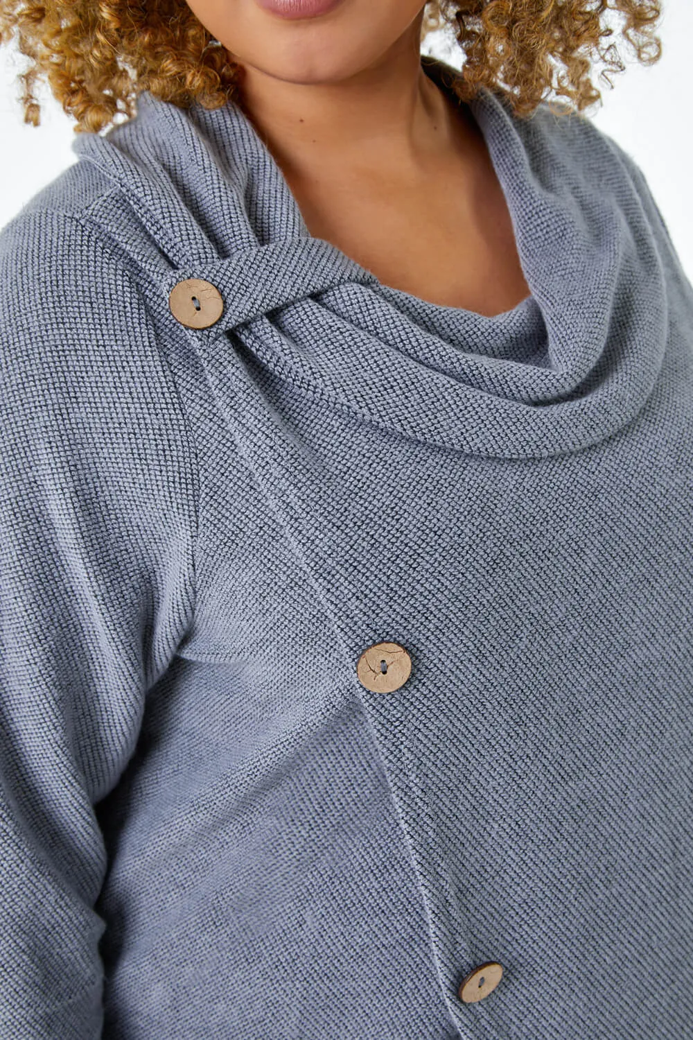 Curve Cowl Neck Button Wrap Top in Light Grey - Roman Originals UK