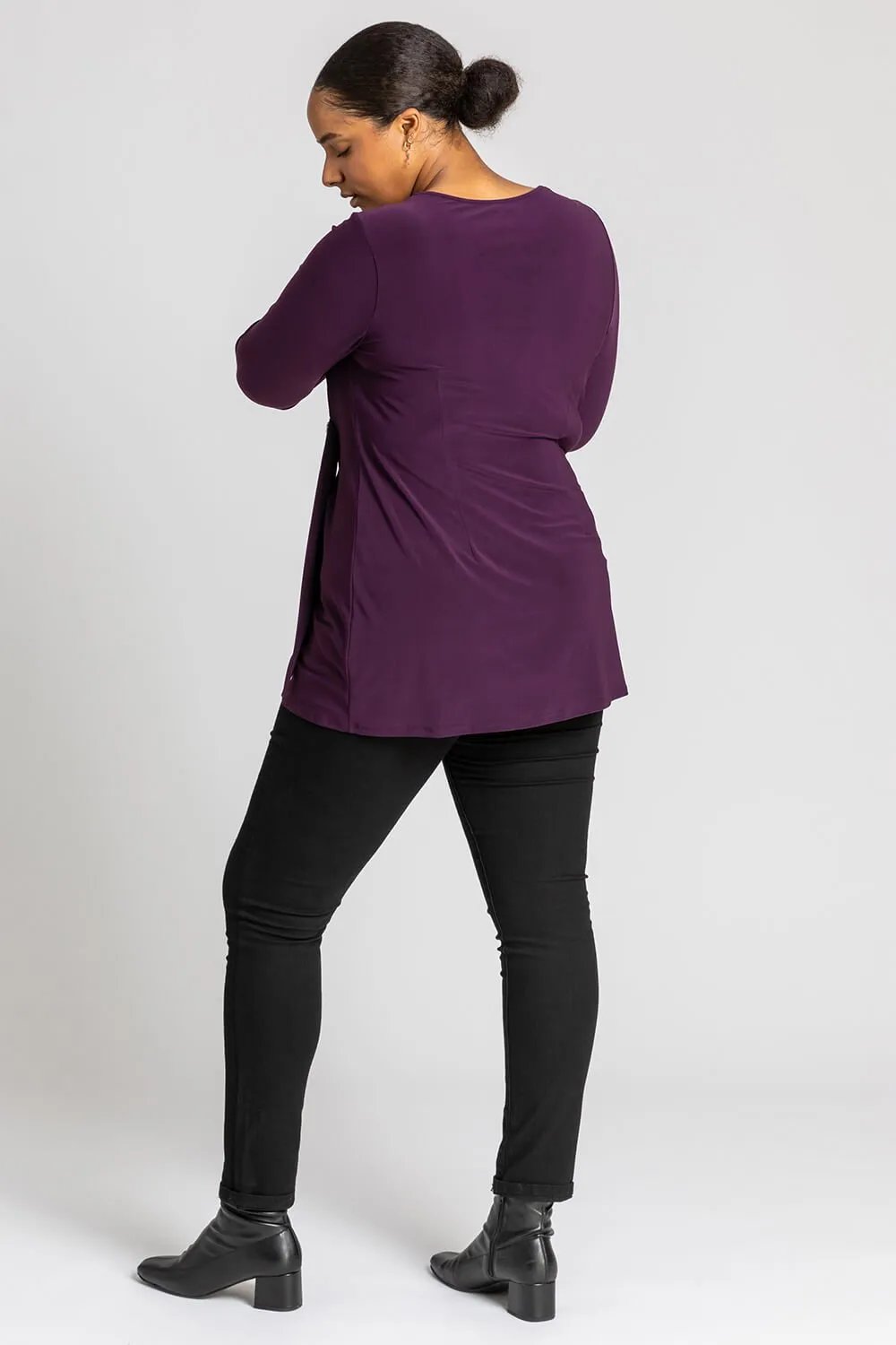 Curve Wrap Diamante Buckle Top in Plum - Roman Originals UK