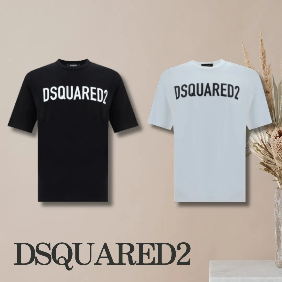 D SQUARED2  |Crew Neck Monogram Cotton Short Sleeves Luxury