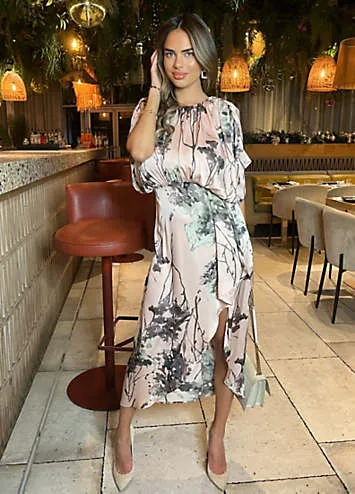 Dusty Pink Printed Batwing Top Wrap Skirt Midi Dress by AX Paris | Look Again