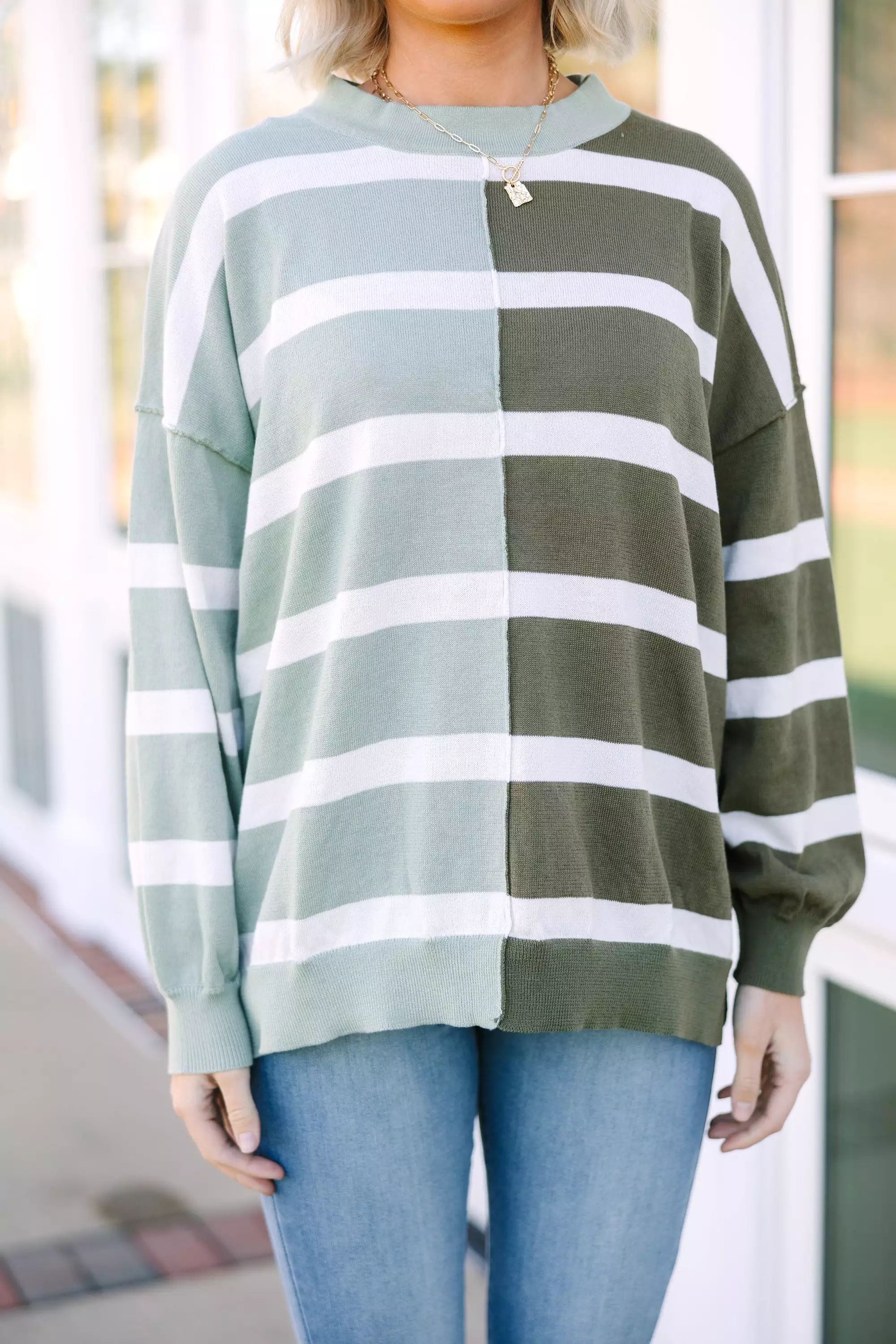 Easy To See Sage & Olive Striped Sweater