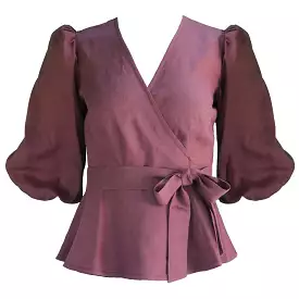 Ellen Wrap Top / Plum Linen