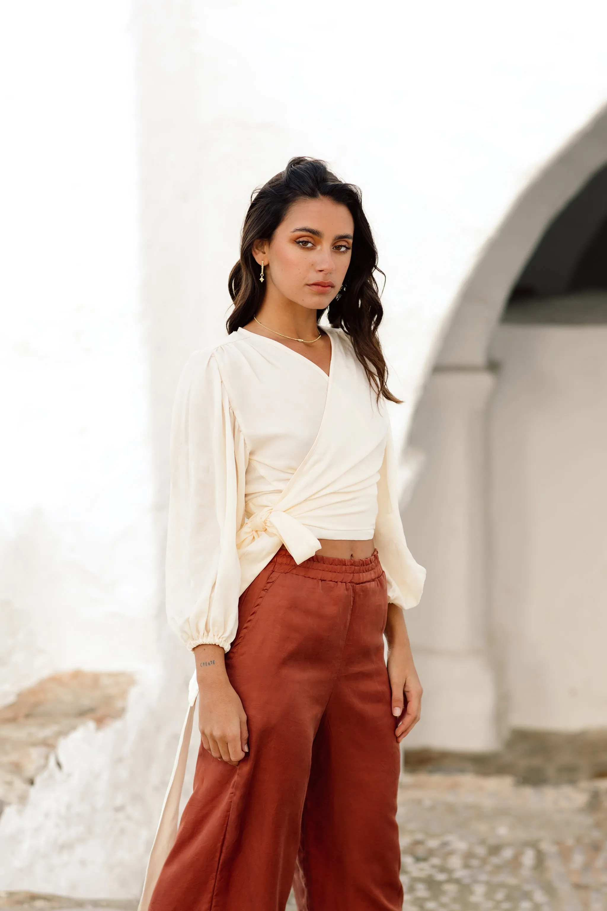 Ellie Wrap top Sand