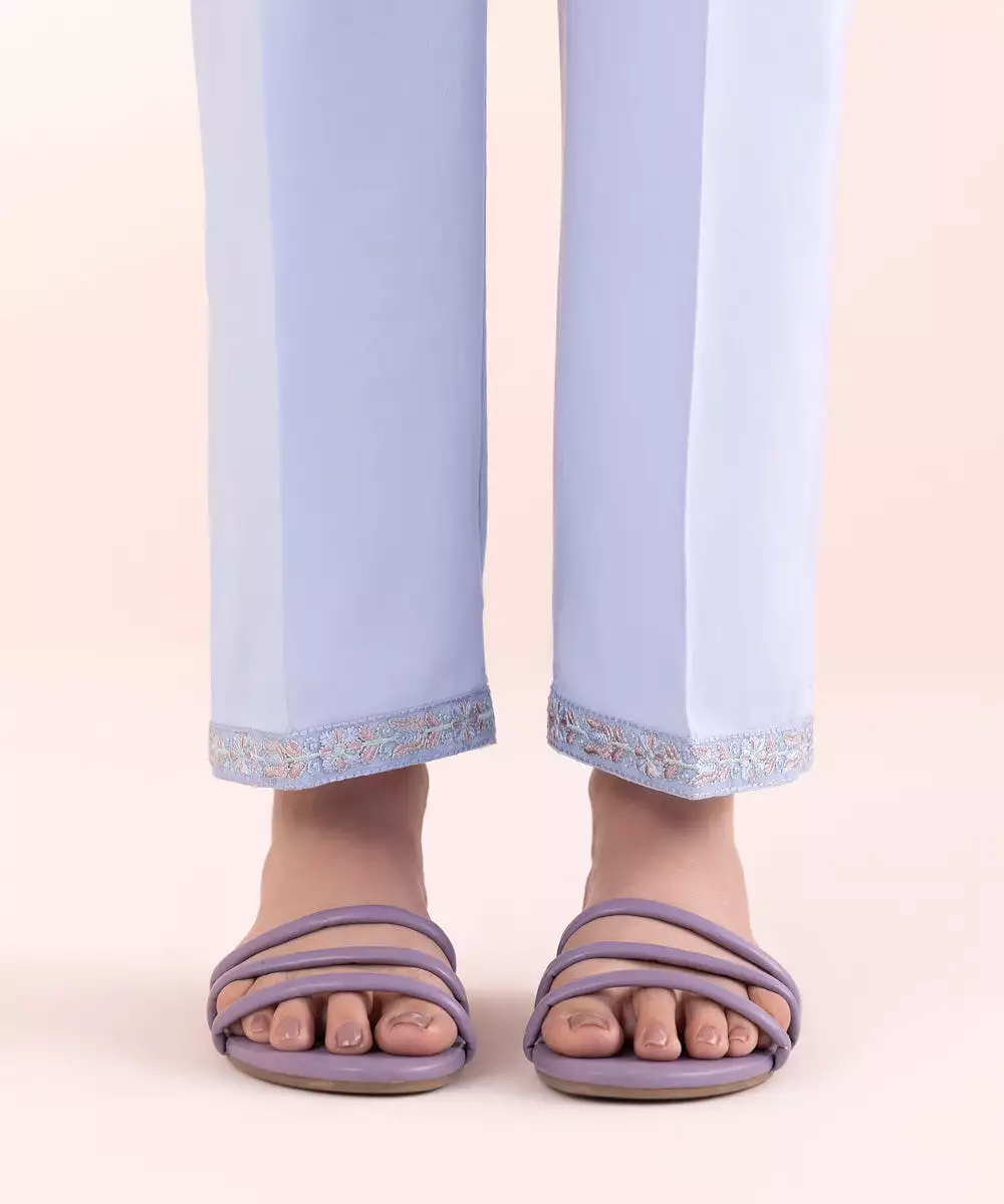 Embroidered Cambric Straight Pants