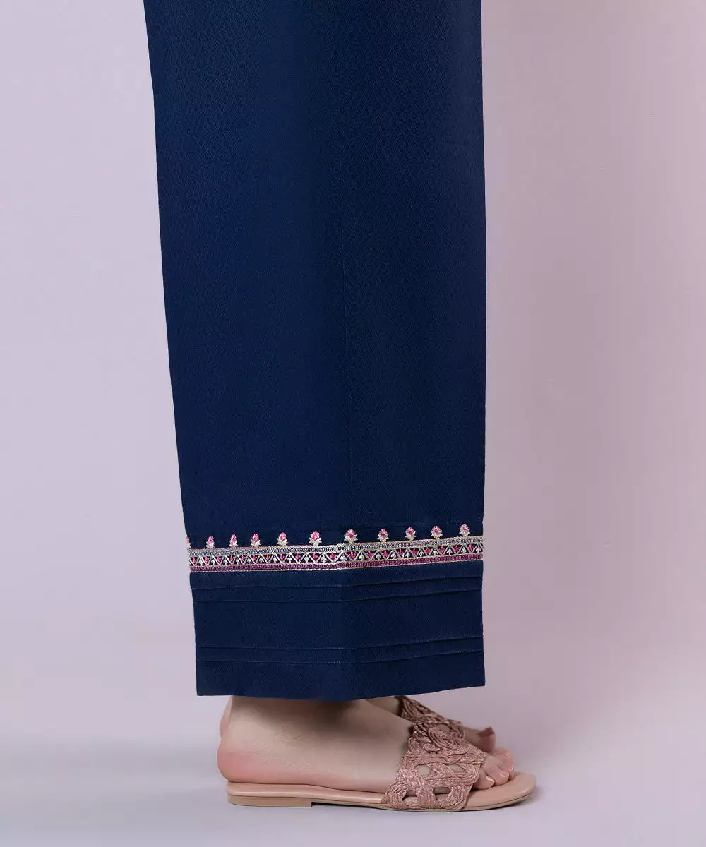 Embroidered Cotton Straight Pants