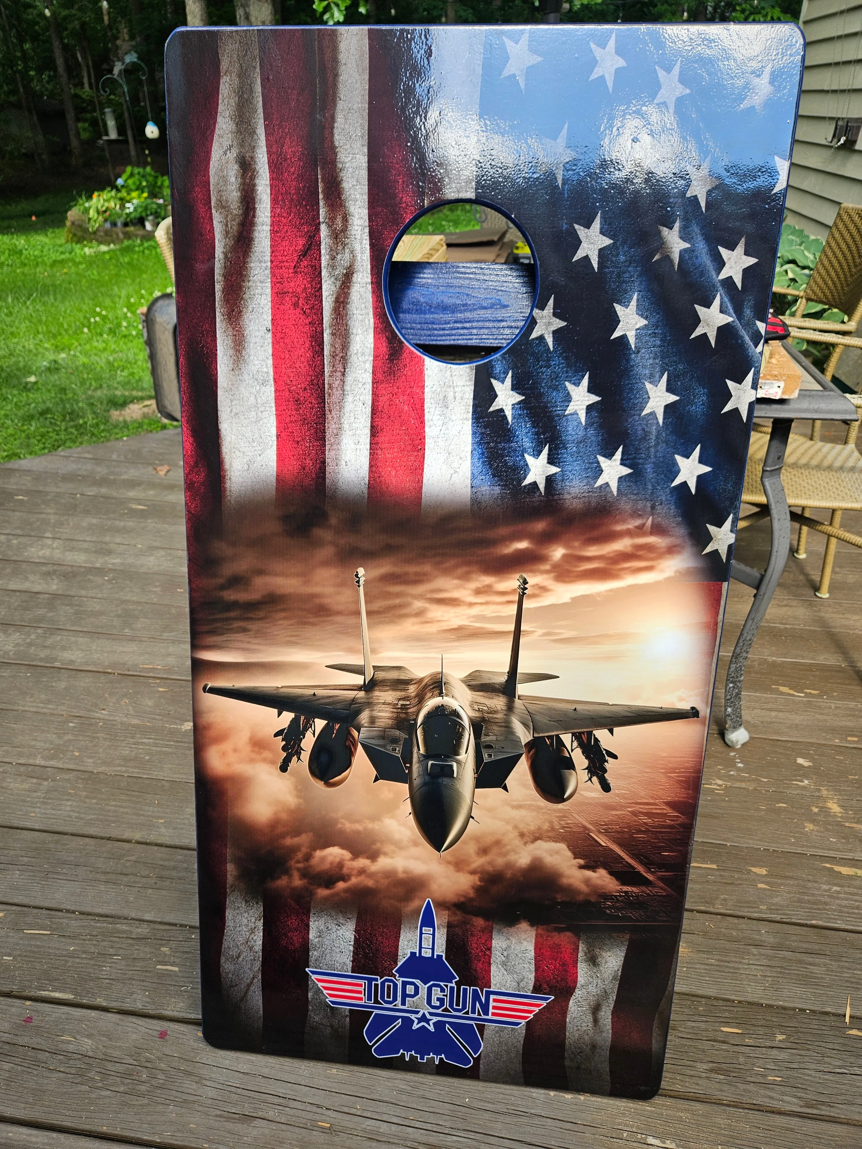 F14 Top Gun Jet American Flag Cornhole Wrap