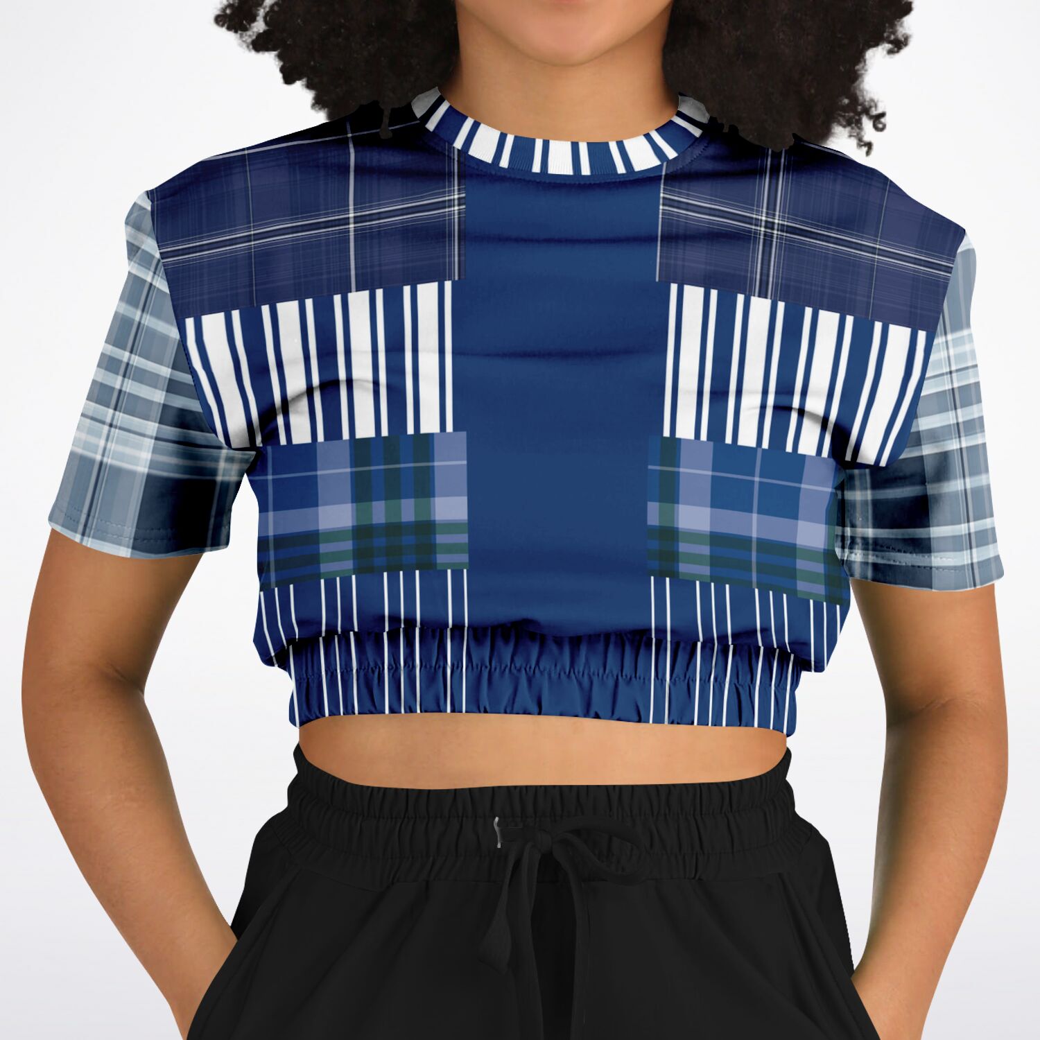 Fair Isle Blue Short Sleeve Cropped Eco-Poly Sweater