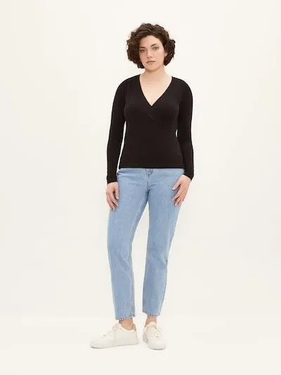 Frank & Oak Cotton Wrap Top in Black