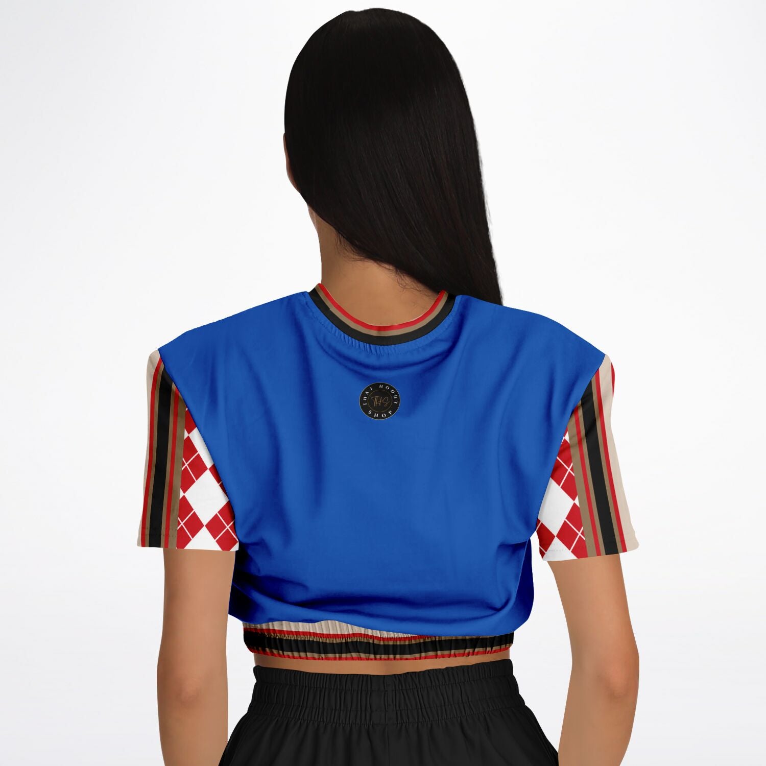 Gold Line Blue Short Sleeve Cropped Eco-Poly Sweater