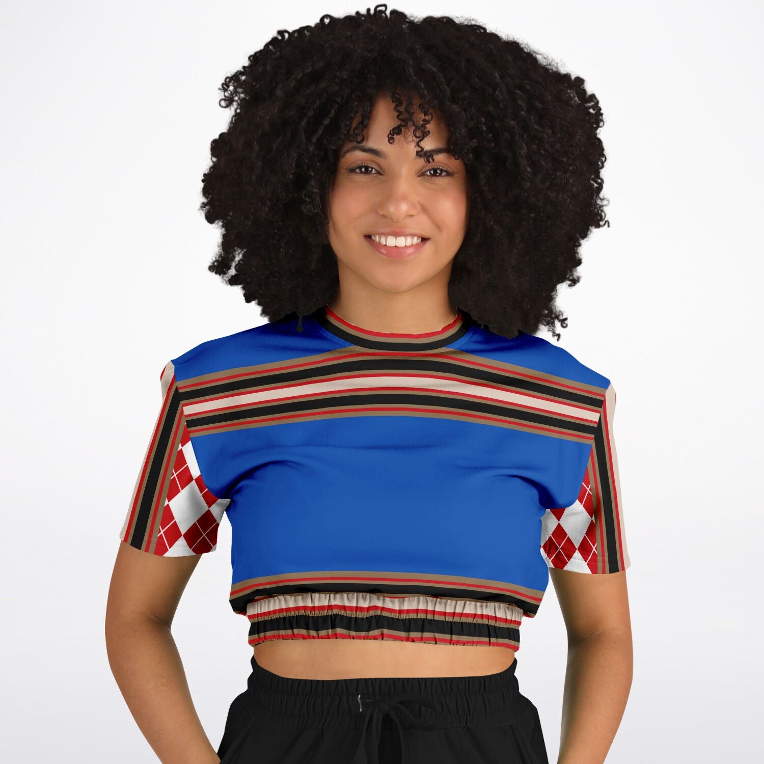 Gold Line Blue Short Sleeve Cropped Eco-Poly Sweater