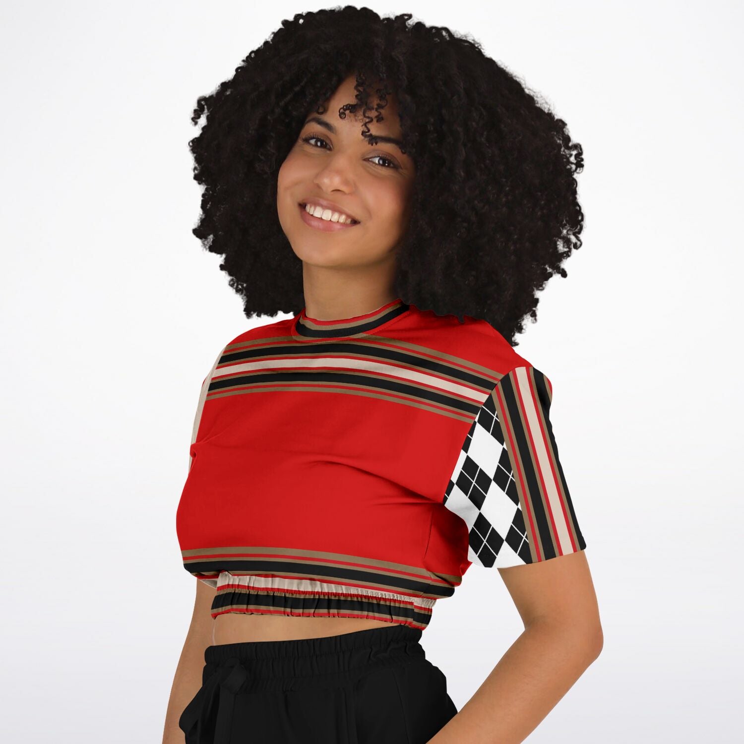 Gold Line Red Short Sleeve Cropped Eco-Poly Sweater