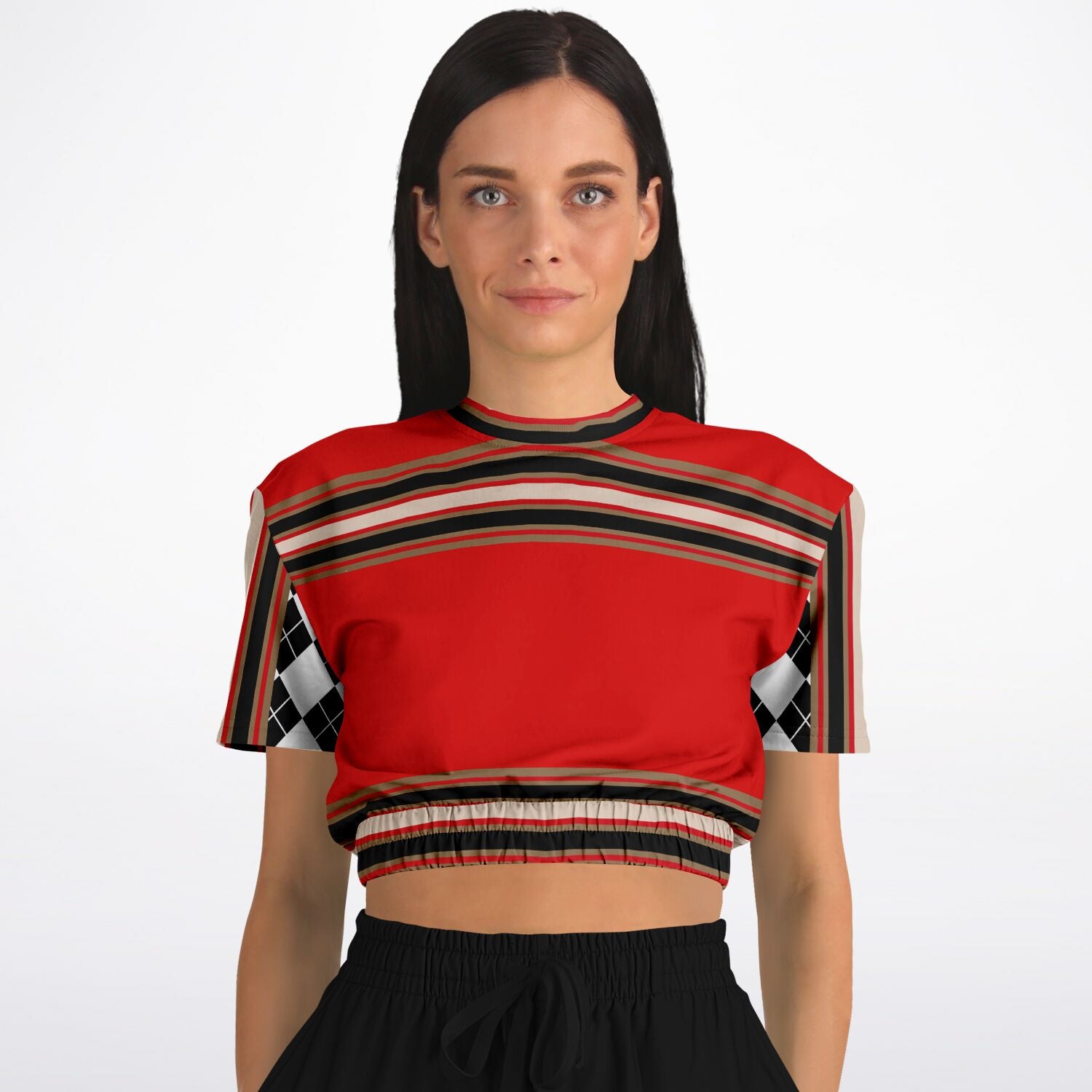 Gold Line Red Short Sleeve Cropped Eco-Poly Sweater