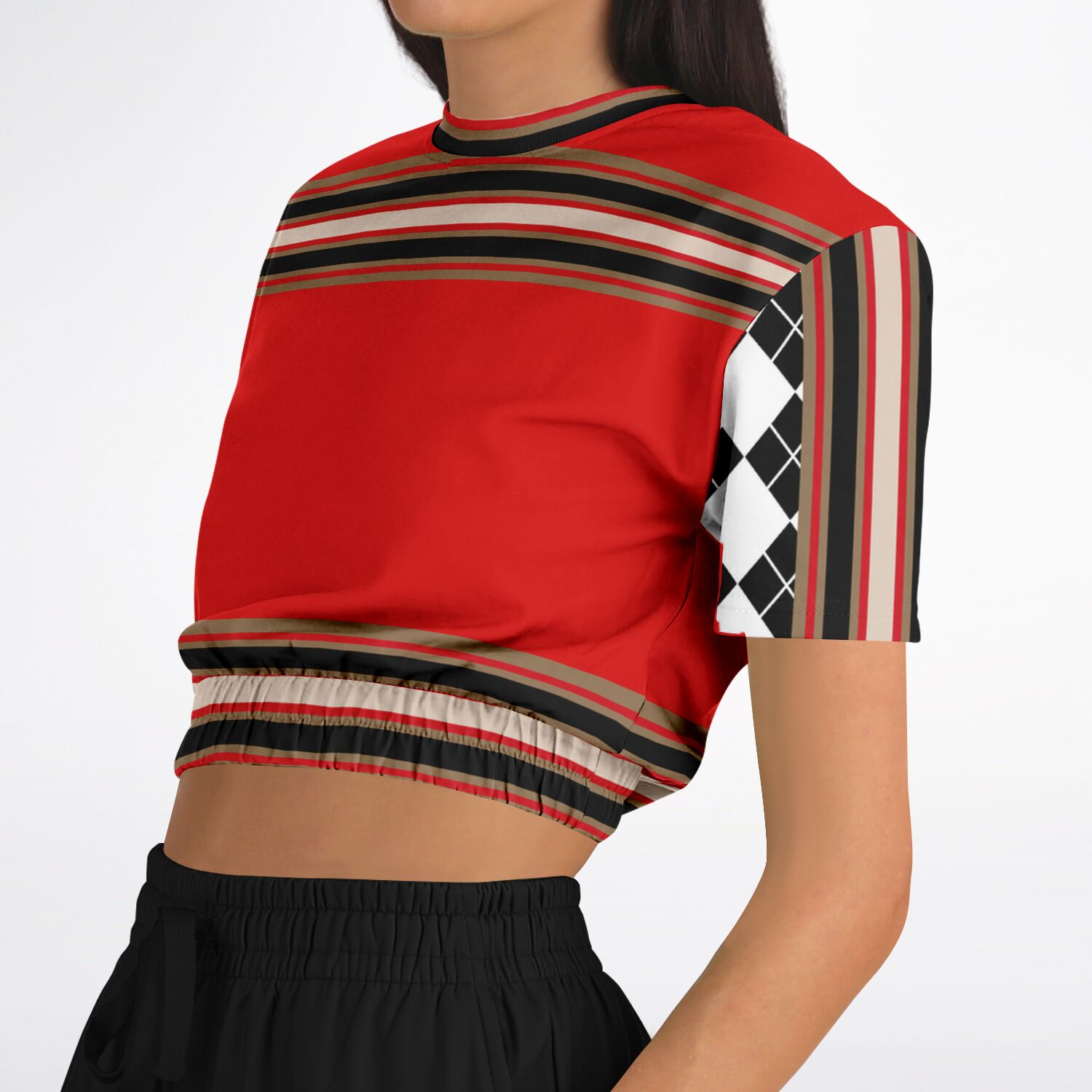 Gold Line Red Short Sleeve Cropped Eco-Poly Sweater