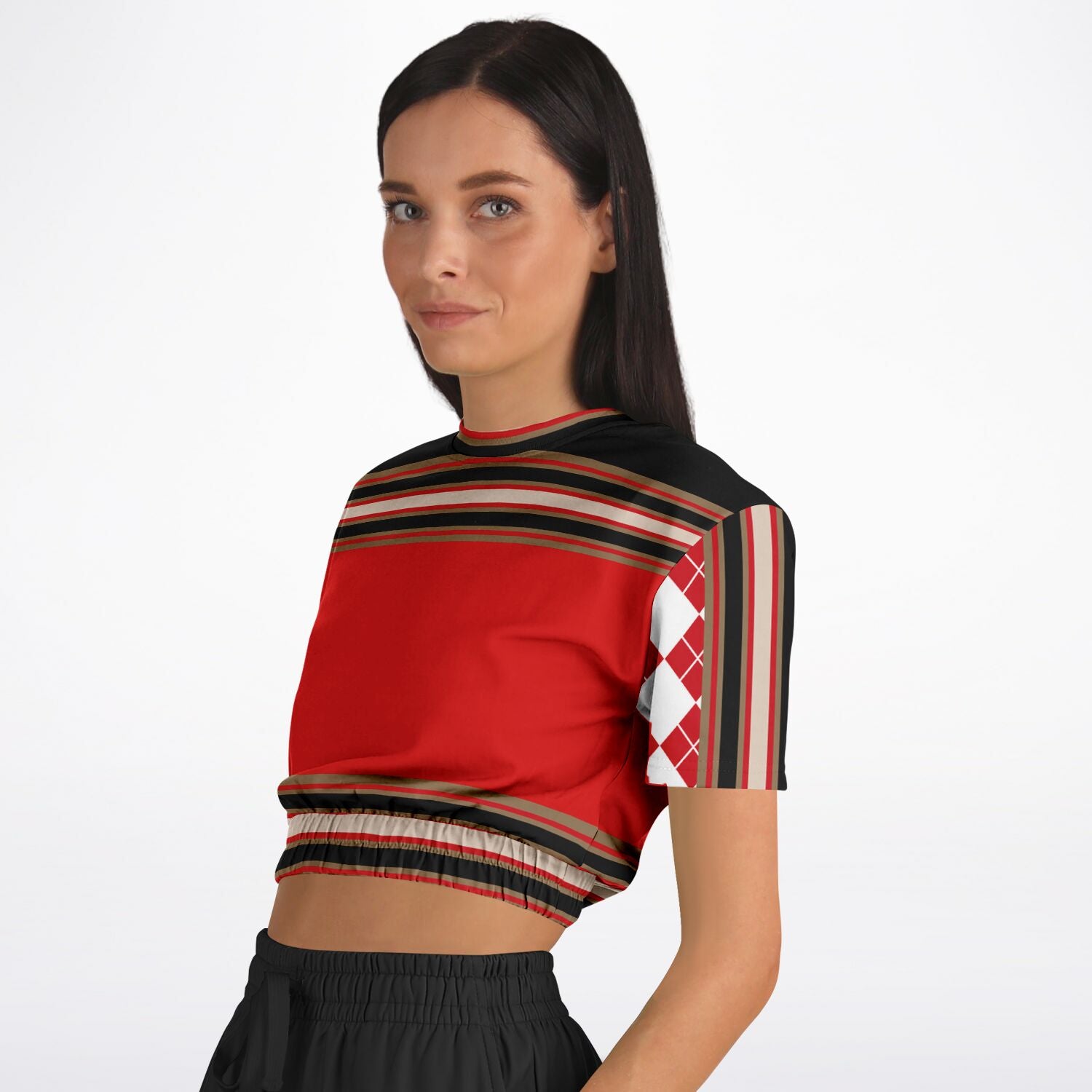 Gold Line Trio Short Sleeve Cropped Eco-Poly Sweater