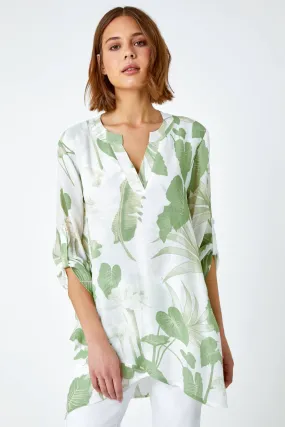 Green Palm Print Wrap Hem Tunic Top | Roman UK