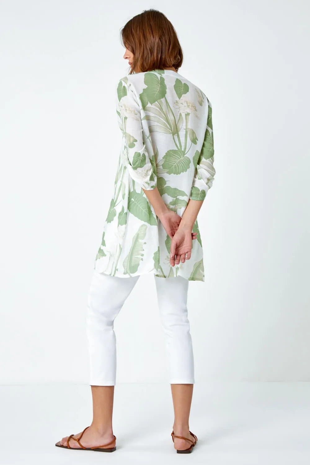 Green Palm Print Wrap Hem Tunic Top | Roman UK