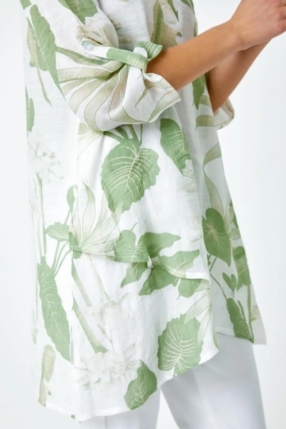 Green Palm Print Wrap Hem Tunic Top | Roman UK