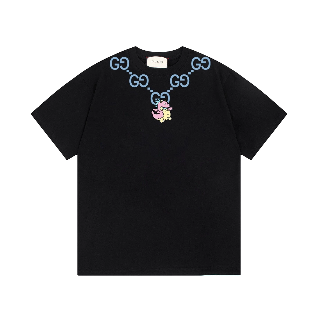 Gucci 24SS cartoon dragon logo short-sleeved T-shirt Black 3.13