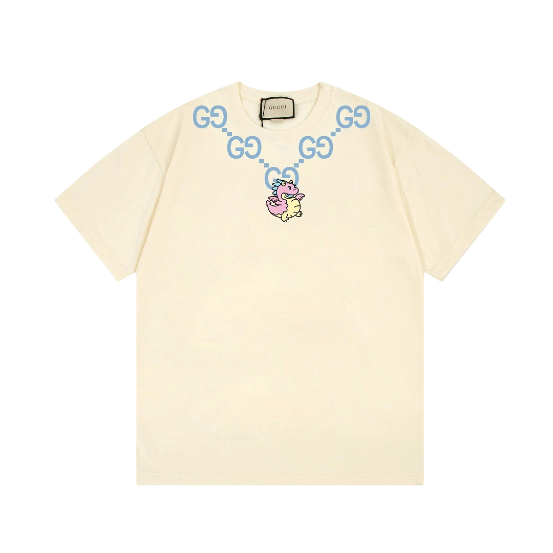 Gucci 24SS cartoon dragon logo short-sleeved T-shirt White 3.13