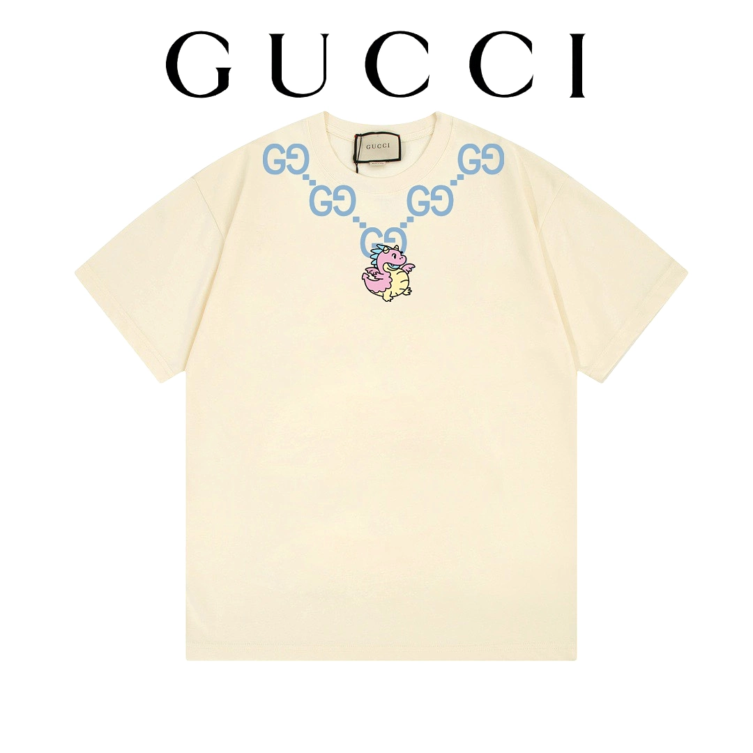 Gucci 24SS cartoon dragon logo short-sleeved T-shirt White 3.13