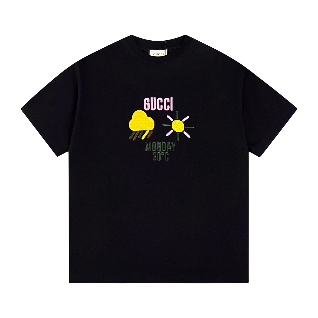 Gucci 24SS embroidered weather forecast short-sleeved T-shirt Black 3.6